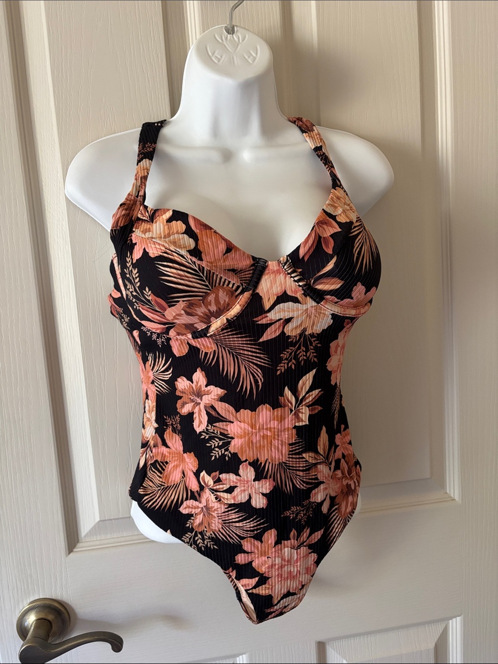 Rip Curl Black One-Piece Swimsuit with Peach Floral Print